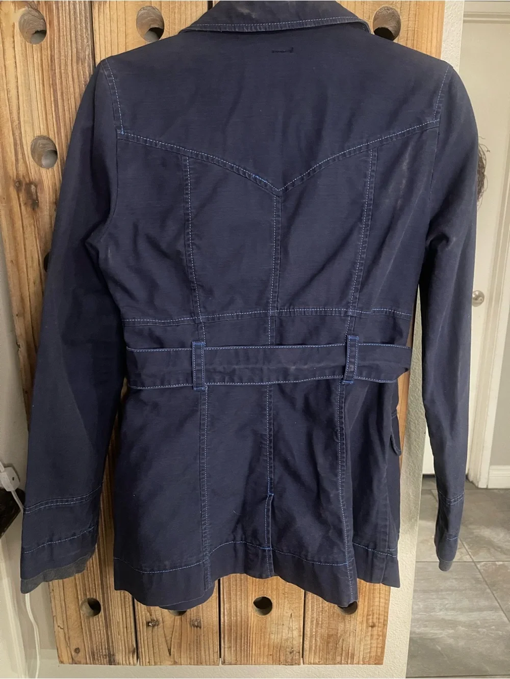 Free People Navy Double-Breasted Belted Trench